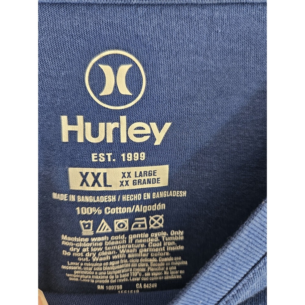 Hurley Mens 2XL Blue Graphic Logo Crew Neck Short Sleeve T Shirt Excellent - Picture 3 of 3